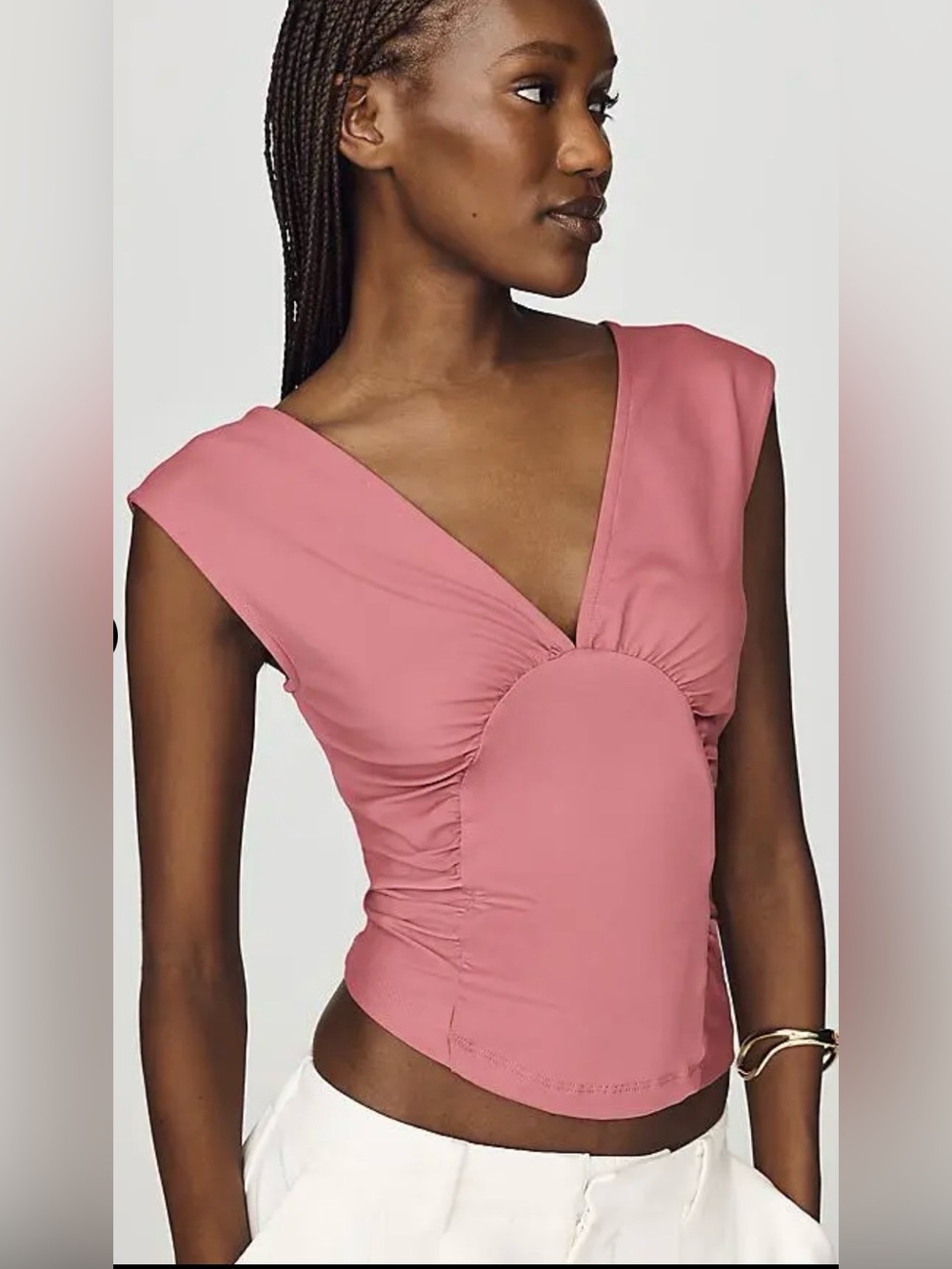 Maeve Anthropologie Red Violet Ruched Plunge Corset Top M NWT